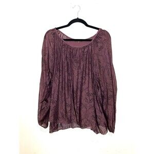 Piazza Roma Women’s Silk Burgundy Blouse Billowy Sheer Sleeves Boho Whimsigoth M